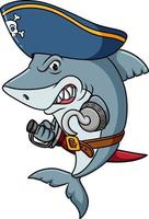 The pirate shark is angry and hold a sword with hook vector