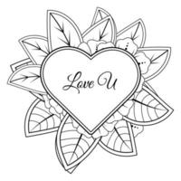 Mehndi flower with frame in shape of heart. decoration in ethnic oriental, doodle ornament. vector