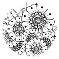 flor mehndi para henna, mehndi, tatuaje, decoración. adorno decorativo en estilo étnico oriental, adorno de doodle, dibujo a mano de contorno. página de libro para colorear. vector