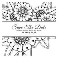 Save the date with mehndi flower. decoration in ethnic oriental, doodle ornament. vector