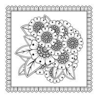 flor mehndi para henna, mehndi, tatuaje, decoración. adorno decorativo en estilo étnico oriental, adorno de doodle, dibujo a mano de contorno. página de libro para colorear. vector