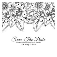 Save the date with mehndi flower. decoration in ethnic oriental, doodle ornament. vector