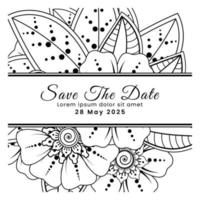 Save the date with mehndi flower. decoration in ethnic oriental, doodle ornament. vector