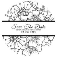 Save the date with mehndi flower. decoration in ethnic oriental, doodle ornament. vector