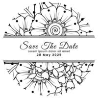 Save the date with mehndi flower. decoration in ethnic oriental, doodle ornament. vector