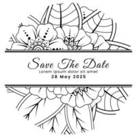 Save the date with mehndi flower. decoration in ethnic oriental, doodle ornament. vector