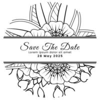 Save the date with mehndi flower. decoration in ethnic oriental, doodle ornament. vector