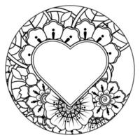 flor mehndi con marco en forma de corazón. decoración en adornos étnicos orientales, doodle. vector