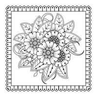 flor mehndi para henna, mehndi, tatuaje, decoración. adorno decorativo en estilo étnico oriental, adorno de doodle, dibujo a mano de contorno. página de libro para colorear. vector