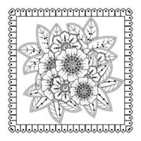 flor mehndi para henna, mehndi, tatuaje, decoración. adorno decorativo en estilo étnico oriental, adorno de doodle, dibujo a mano de contorno. página de libro para colorear. vector