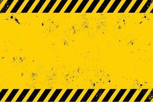 Yellow grunge dirty industrial metal background with black warning stripes. vector