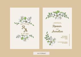 plantilla de invitación de boda vintage floral handdrawn vector