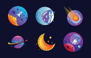 Celestial Bodies Space Logos Set vector