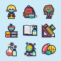 Back To School Icons Set with New Normal Health Protocol vector