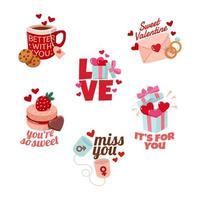 Set of Lovely Valentine Sticker vector