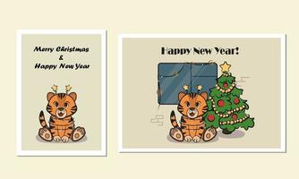 feliz año nuevo 2022 feliz navidad lindo paquete de tarjetas de tigre con el símbolo del año 2022 vector