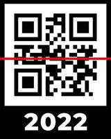 Real QR code 2022 numbers with red scan line. Happy New Year with covid vaccination barcode concept design template. Vector eps illustration for banner, poster, greeting card, invitation