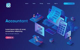 Accountant concept isometric landing page. Team maintains financial acconting and budget planning, profit calculation, 3d web banner template. Vector illustration with people scene in flat design