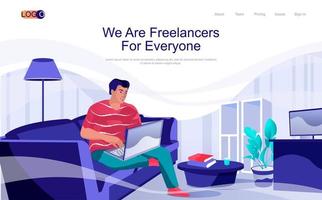 Freelancers concept isometric landing page. Man performs work tasks online while sitting with laptop at home, 3d web banner with people scene. Vector illustration in flat design for website template