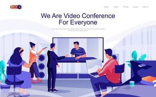 Video conference concept isometric landing page. People communicate by video call with colleague, discussion and brainstorming, 3d web banner. Vector illustration in flat design for website template