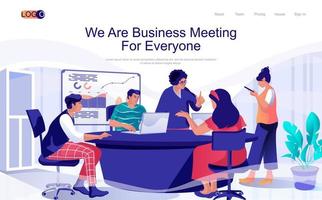 Business meeting concept isometric landing page. People discuss and generate ideas in conference room, colleagues brainstorming, 3d web banner. Vector illustration in flat design for website template