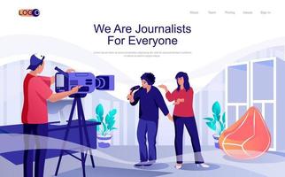 Journalists concept isometric landing page. People recording reportage and news on camera in studio, reporter and journalism, 3d web banner. Vector illustration in flat design for website template