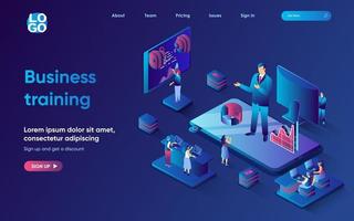 Business training concept isometric landing page. Team listen to motivational speaker, professional skills improvement, 3d web banner template. Vector illustration with people scene in flat design