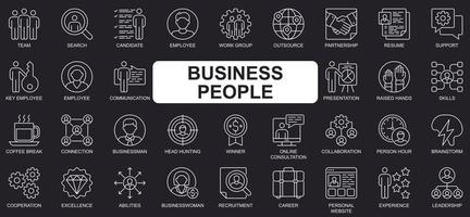 Business people concept simple line icons set. Bundle of team, employee, recruitment, partnership, consultation, brainstorm and other. Vector pack outline symbols for website or mobile app design