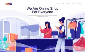 Online shop concept isometric landing page. People making purchases at clothes store, women shopping in internet at computer, 3d web banner. Vector illustration in flat design for website template