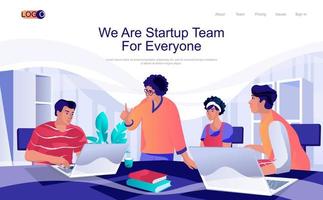 Startup team concept isometric landing page. People working and developing new project together, businesspeople collaboration, 3d web banner. Vector illustration in flat design for website template