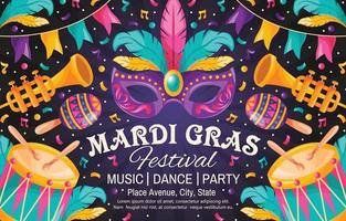 Mardi Gras Carnival Music Festival Colorful Doodle Poster vector