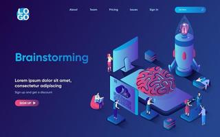 Brainstorming concept isometric landing page. Team generate new ideas, collaborate creative work, business innovation, 3d web banner template. Vector illustration with people scene in flat design