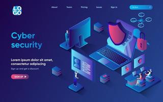 Cyber security concept isometric landing page. Protection of personal data on Internet, access by password to profile, 3d web banner template. Vector illustration with people scene in flat design