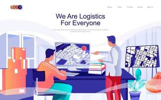 Logistics concept isometric landing page. People work in delivery service, tracking parcels at map, global fast shipping, 3d web banner. Vector illustration in flat design for website template