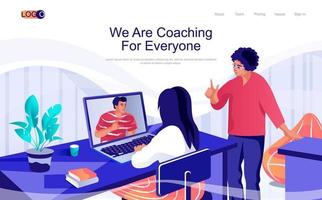 Coaching concept isometric landing page. People watching online seminar in office, professional development and education, 3d web banner. Vector illustration in flat design for website template