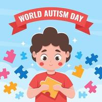 World Autism Day with Boy and Puzzle Pieces