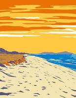 booti booti national park con la playa de siete millas en forster y tuncurry, nueva gales del sur, australia, wpa poster art vector