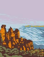 parque nacional de las montañas azules con tres hermanas jamison valley y monte solitario desde echo point sydney nueva gales del sur australia wpa poster art