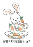 Cute Valentines Day Bunny Rabbit Holding Carrot In A Cup vector