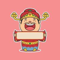 Cute Chinese New Year Fortune God Holding Scroll vector