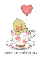 Cute Valentines Day Duckling Holding Balloon In A Cup vector