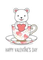 Cute Valentines Day Polar Bear Holding Heart in A Cup vector