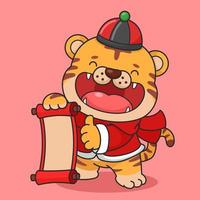 Cute Chinese New Year Tiger And Scroll vector