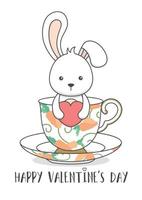 Cute Valentines Day Bunny Rabbit In A Cup vector