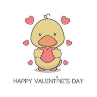 Cute Valentines Day Duckling Holding Heart vector