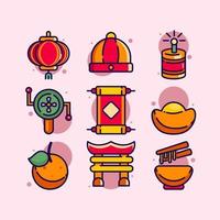 Icon Set of Gong Xi Fa Cai elements Free Vector