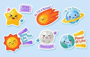 Cute Happy Celestial Bodies Vector Sticker Concept