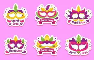 Mardi Gras Masks Beads Stickers concept Free Vector