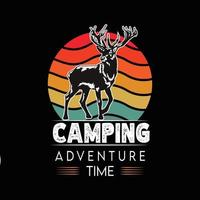 tiempo de aventura para acampar. diseño de camiseta de camping vintage estilo puesta de sol. vector