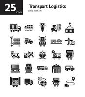 Transport Logistics solid icon set. vector
